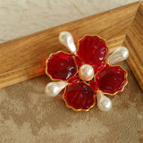 Vintage Handmade Stained Glass Pearl Petal Brooch - floysun