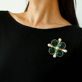 Vintage Handmade Stained Glass Pearl Petal Brooch - floysun