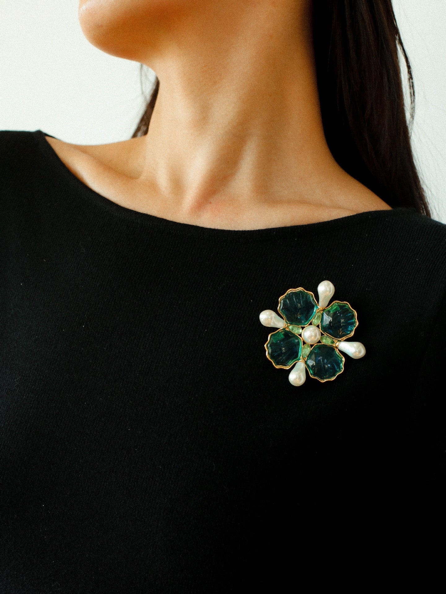 Vintage Handmade Stained Glass Pearl Petal Brooch - floysun