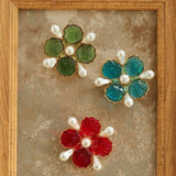 Vintage Handmade Stained Glass Pearl Petal Brooch - floysun