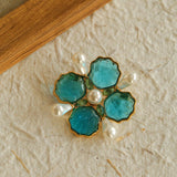 Vintage Handmade Stained Glass Pearl Petal Brooch - floysun