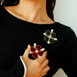 Vintage Handmade Stained Glass Pearl Petal Brooch - floysun