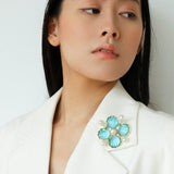 Vintage Handmade Stained Glass Pearl Petal Brooch - floysun