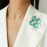 Vintage Handmade Stained Glass Pearl Petal Brooch - floysun
