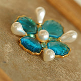 Vintage Handmade Stained Glass Pearl Petal Brooch - floysun