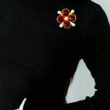 Vintage Handmade Stained Glass Pearl Petal Brooch - floysun