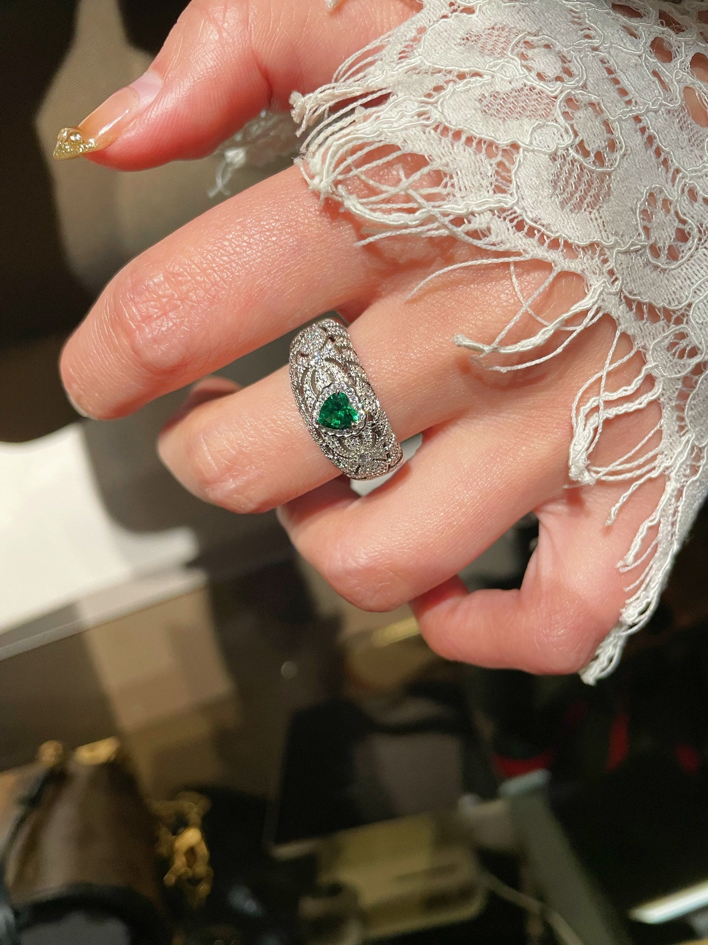 Vintage Heart - Shaped Emerald and Diamond Ring - floysun