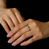 Vintage - Inspired Fine Gold Vermeil Stackable Ring - Green Diamond - floysun