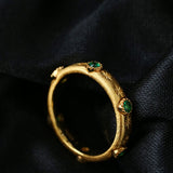 Vintage - Inspired Fine Gold Vermeil Stackable Ring - Green Diamond - floysun