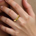 Vintage - Inspired Fine Gold Vermeil Stackable Ring - Green Diamond - floysun