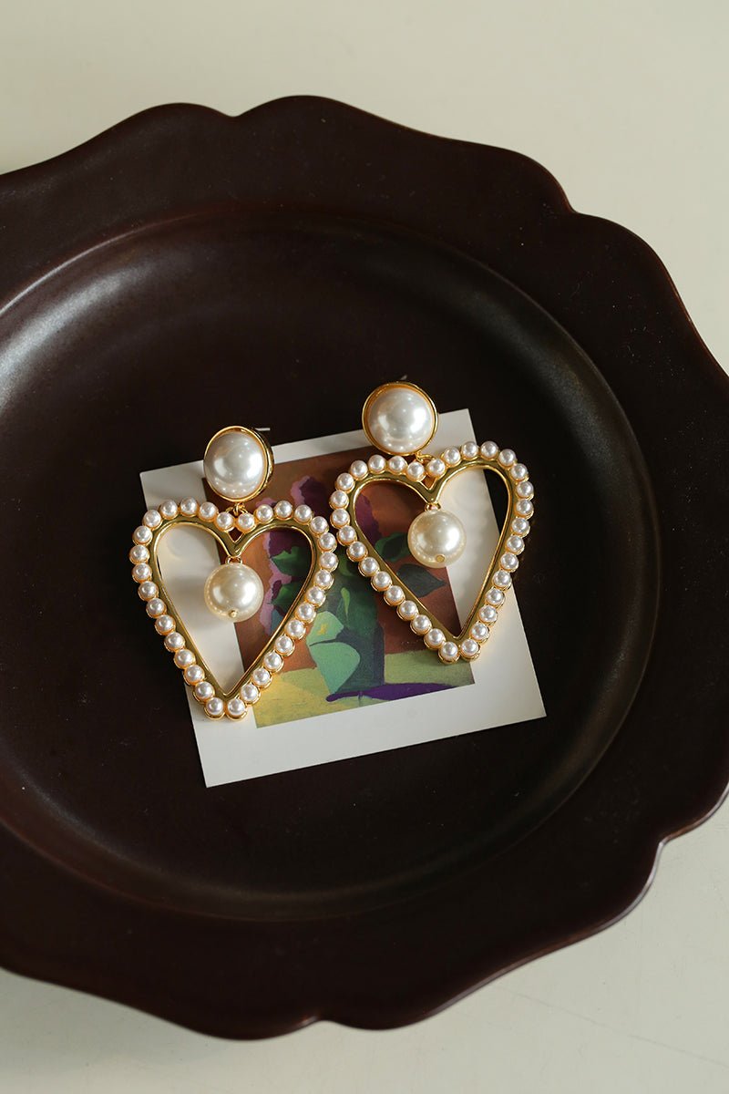 Vintage Inspired Large Heart Pearl Earrings - floysun