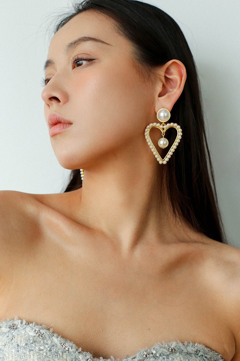 Vintage Inspired Large Heart Pearl Earrings - floysun