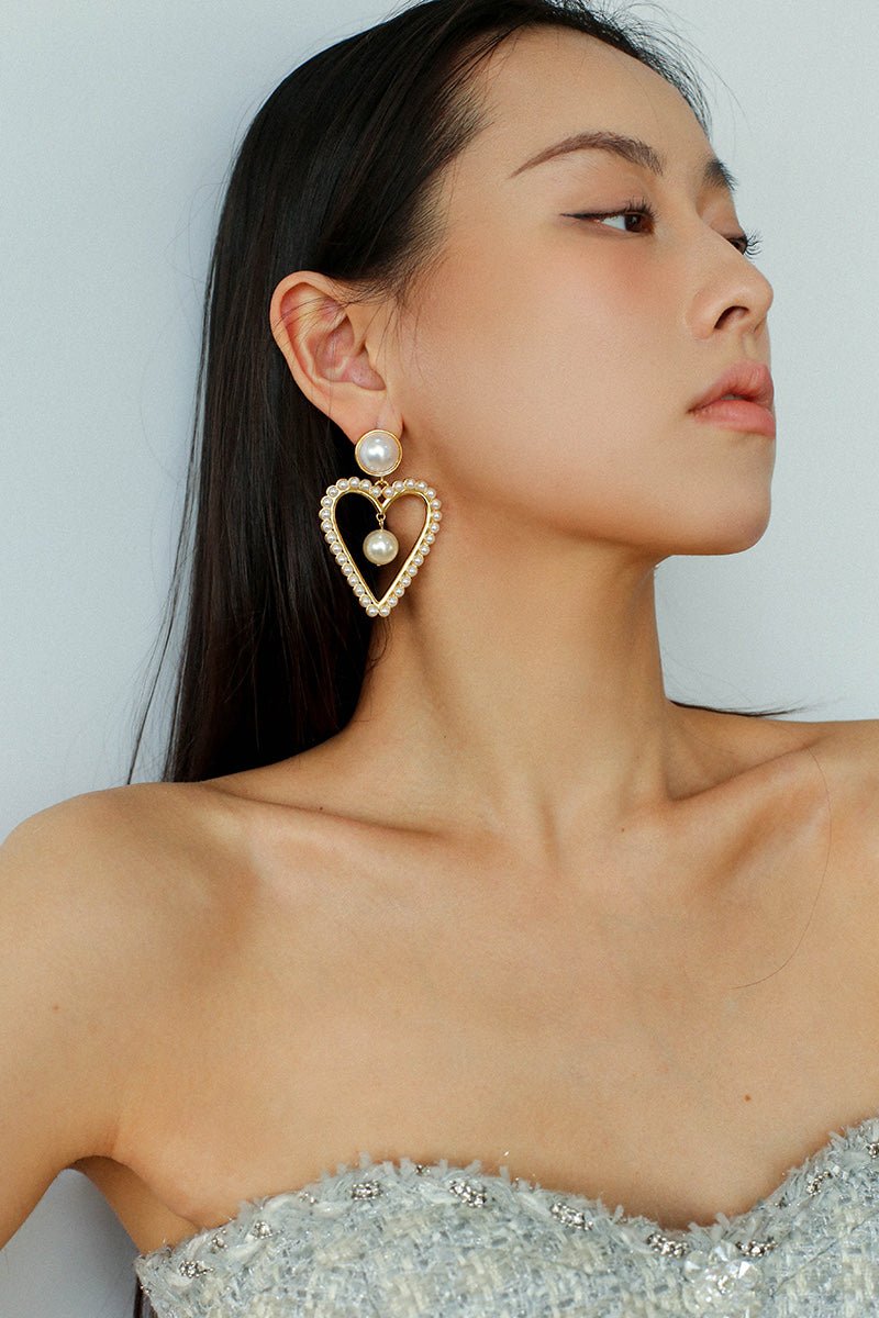 Vintage Inspired Large Heart Pearl Earrings - floysun