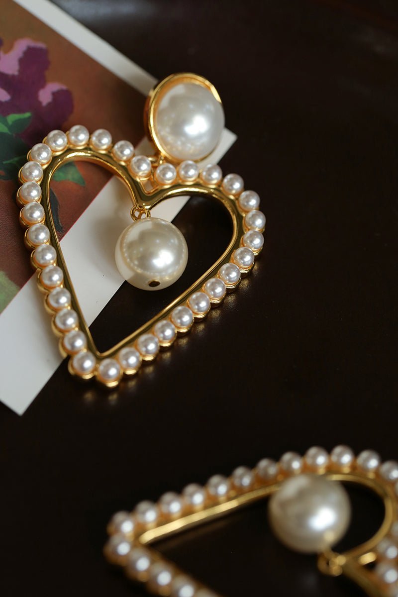 Vintage Inspired Large Heart Pearl Earrings - floysun