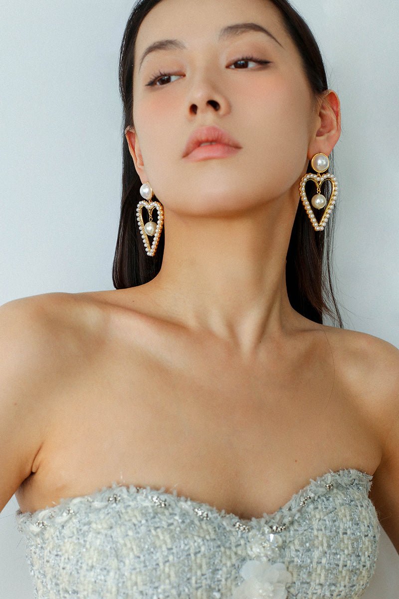 Vintage Inspired Large Heart Pearl Earrings - floysun