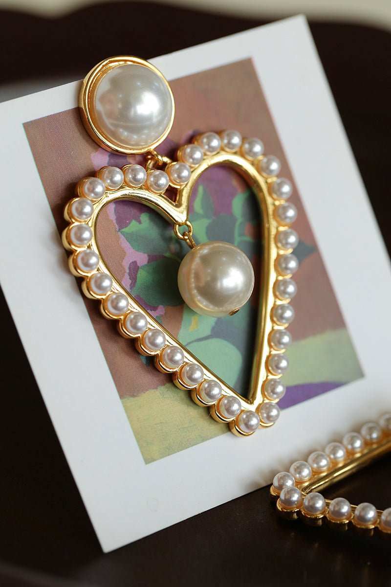 Vintage Inspired Large Heart Pearl Earrings - floysun
