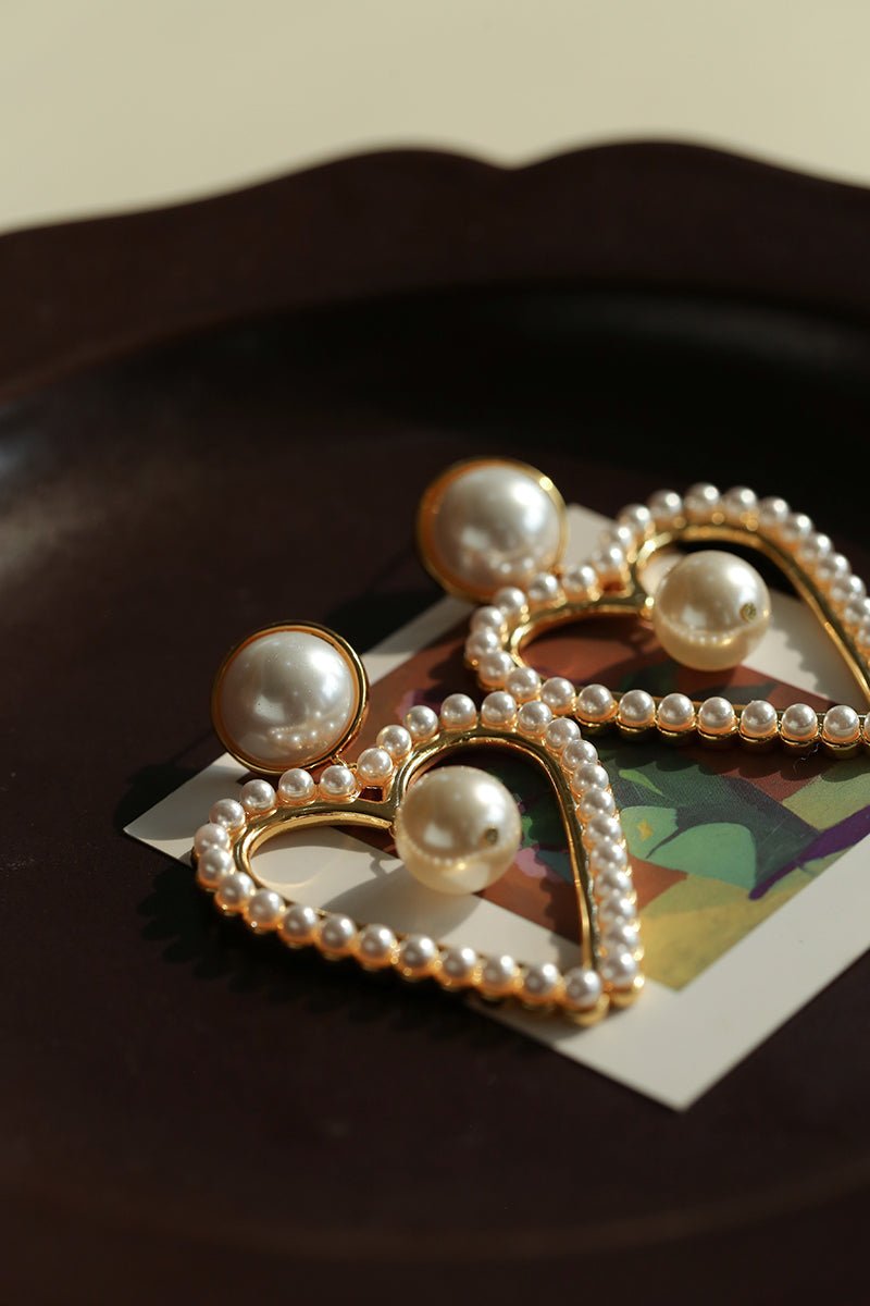 Vintage Inspired Large Heart Pearl Earrings - floysun