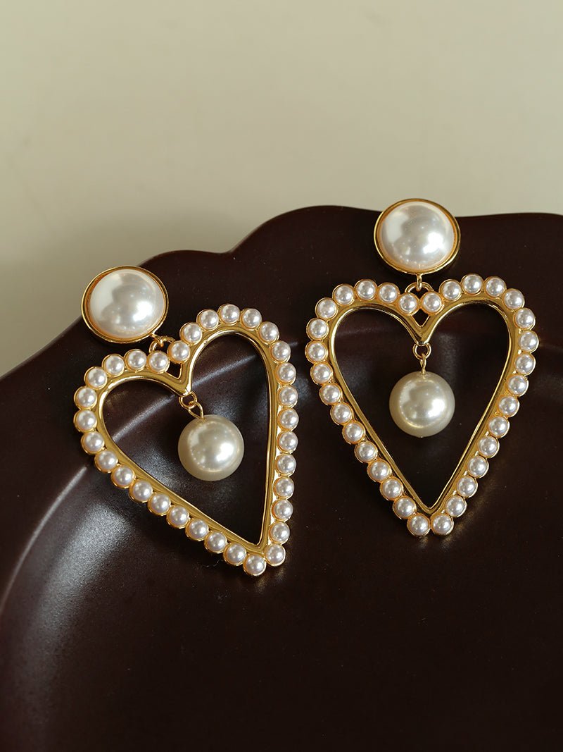 Vintage Inspired Large Heart Pearl Earrings - floysun