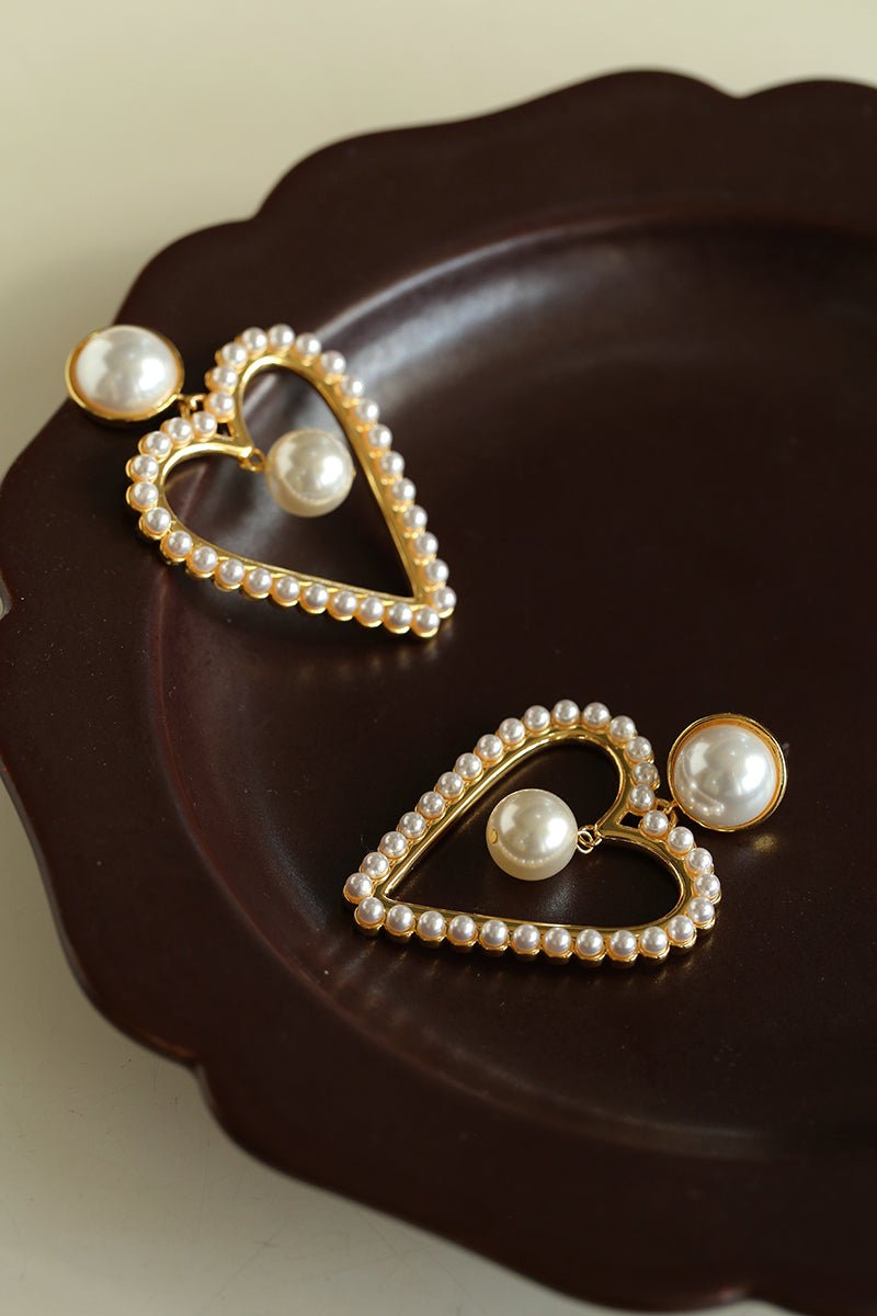 Vintage Inspired Large Heart Pearl Earrings - floysun