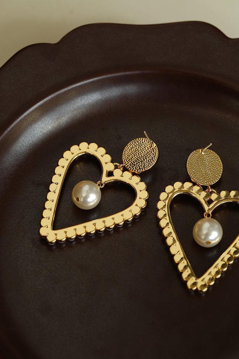 Vintage Inspired Large Heart Pearl Earrings - floysun