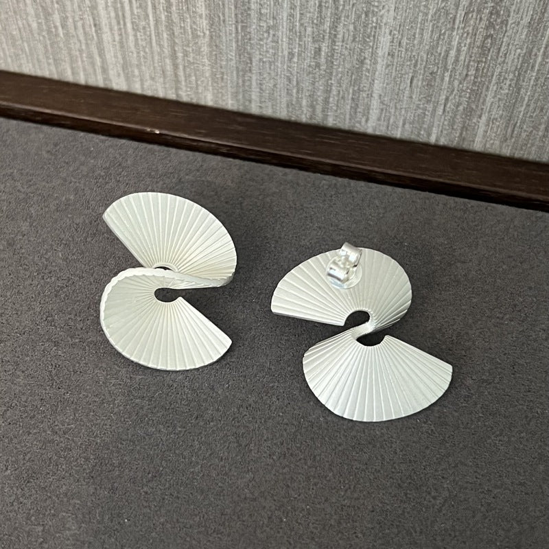 Vintage - Inspired Matte 925 Sterling Silver Folded Paper Fan Earrings - floysun