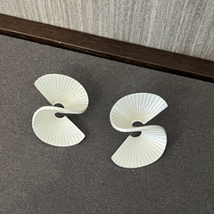 Vintage - Inspired Matte 925 Sterling Silver Folded Paper Fan Earrings - floysun