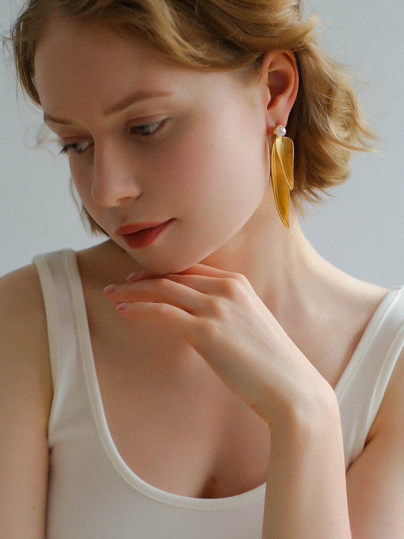 Vintage Leaf and Pearl Statement Earrings - floysun