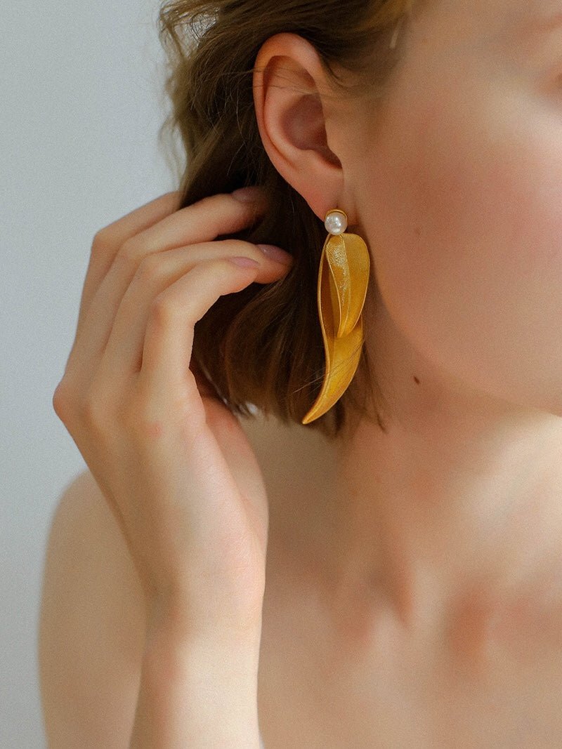 Vintage Leaf and Pearl Statement Earrings - floysun