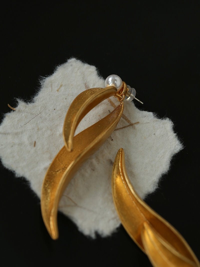 Vintage Leaf and Pearl Statement Earrings - floysun