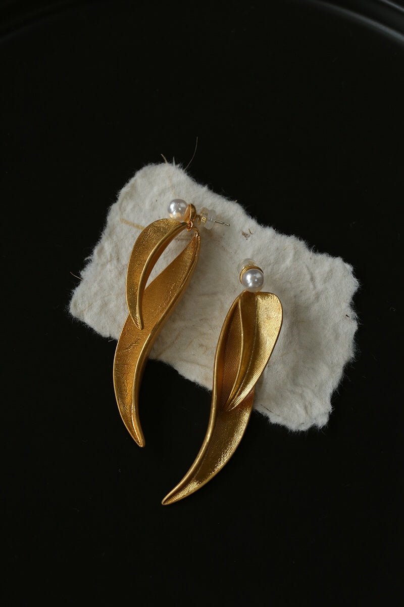 Vintage Leaf and Pearl Statement Earrings - floysun