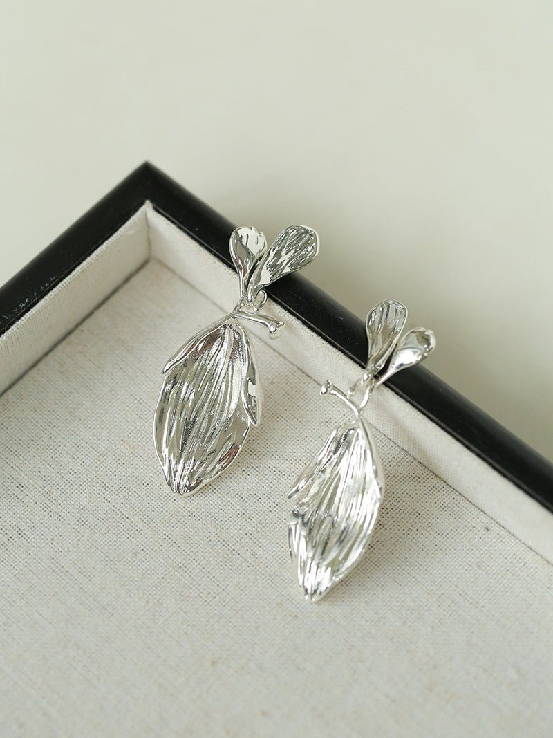 Vintage Long Textured Leaf Drop Earrings - floysun