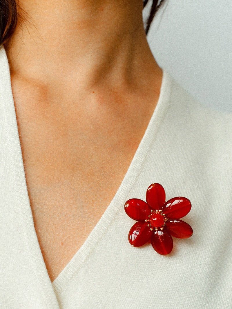 Vintage Natural Agate Flower Brooch - floysun