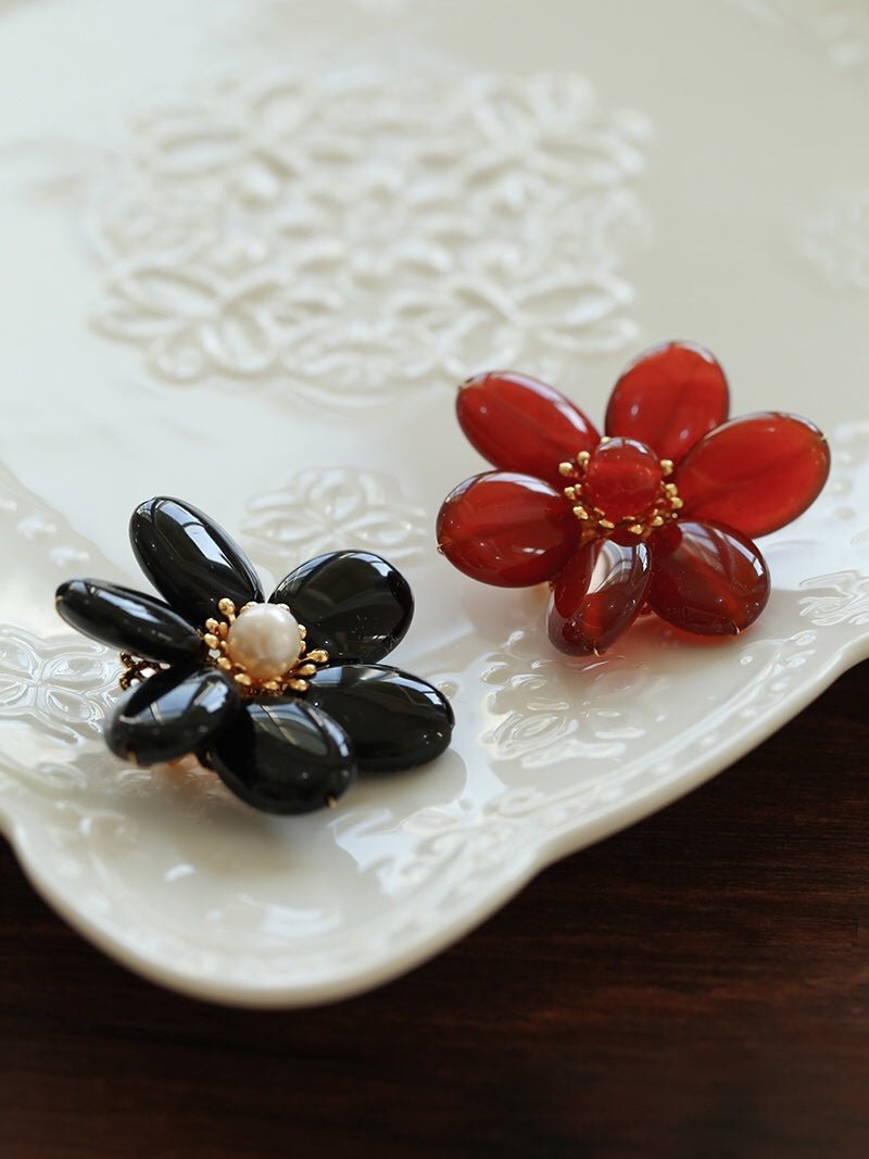 Vintage Natural Agate Flower Brooch - floysun