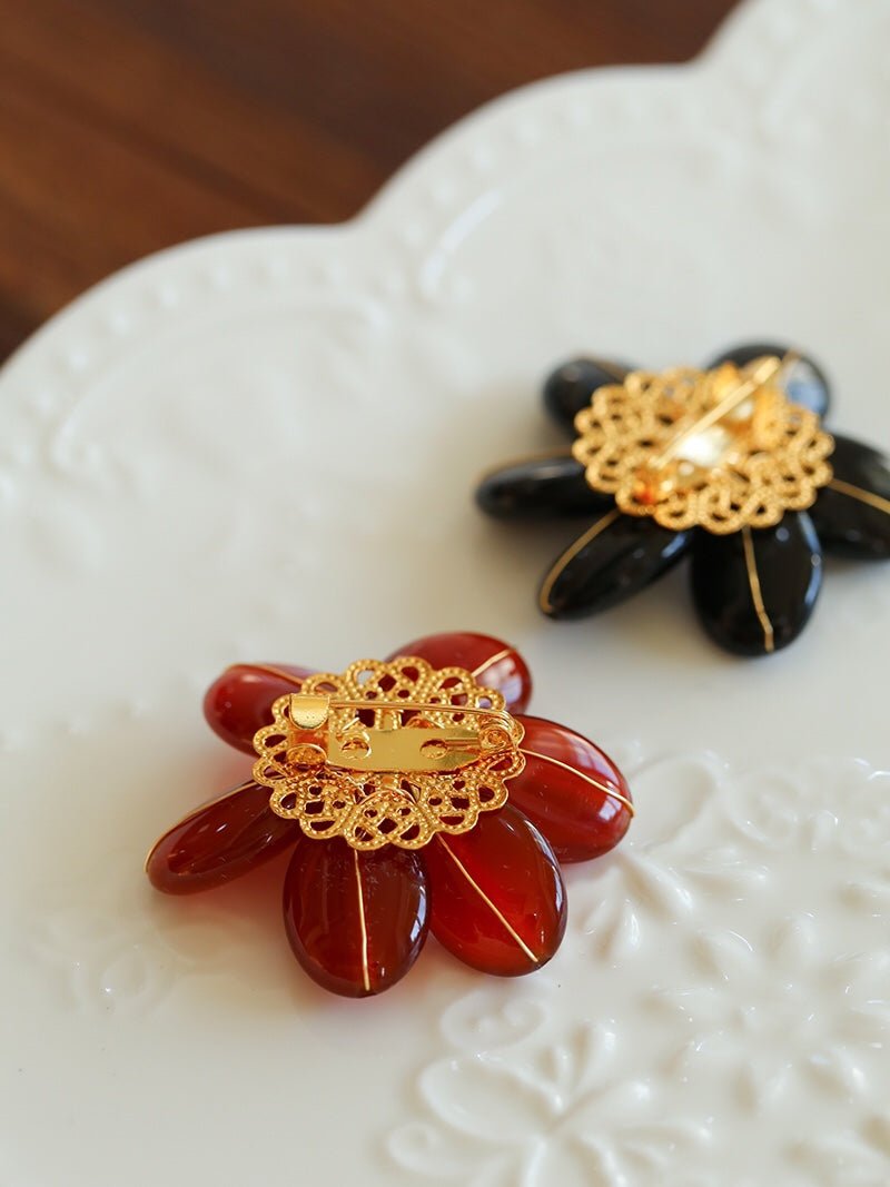 Vintage Natural Agate Flower Brooch - floysun