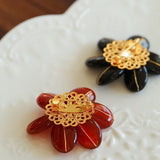 Vintage Natural Agate Flower Brooch - floysun