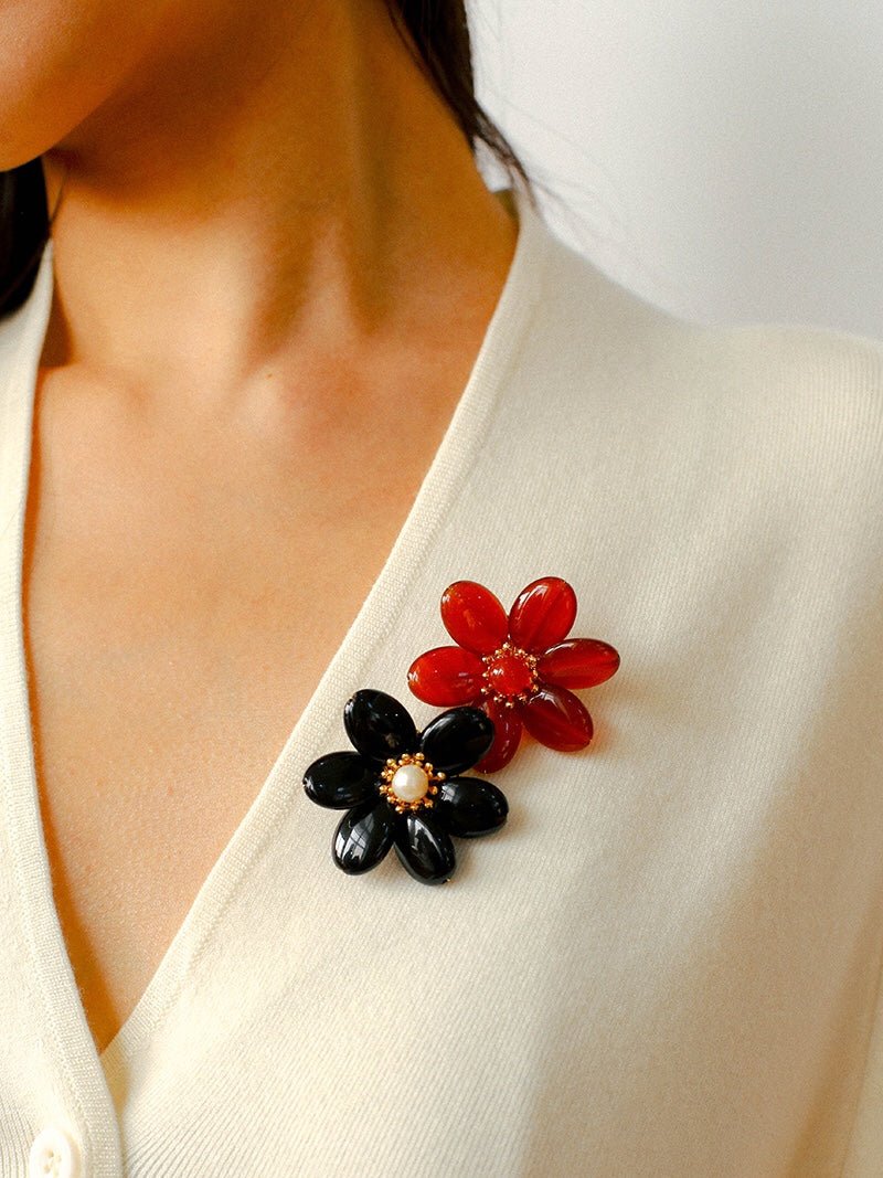 Vintage Natural Agate Flower Brooch - floysun