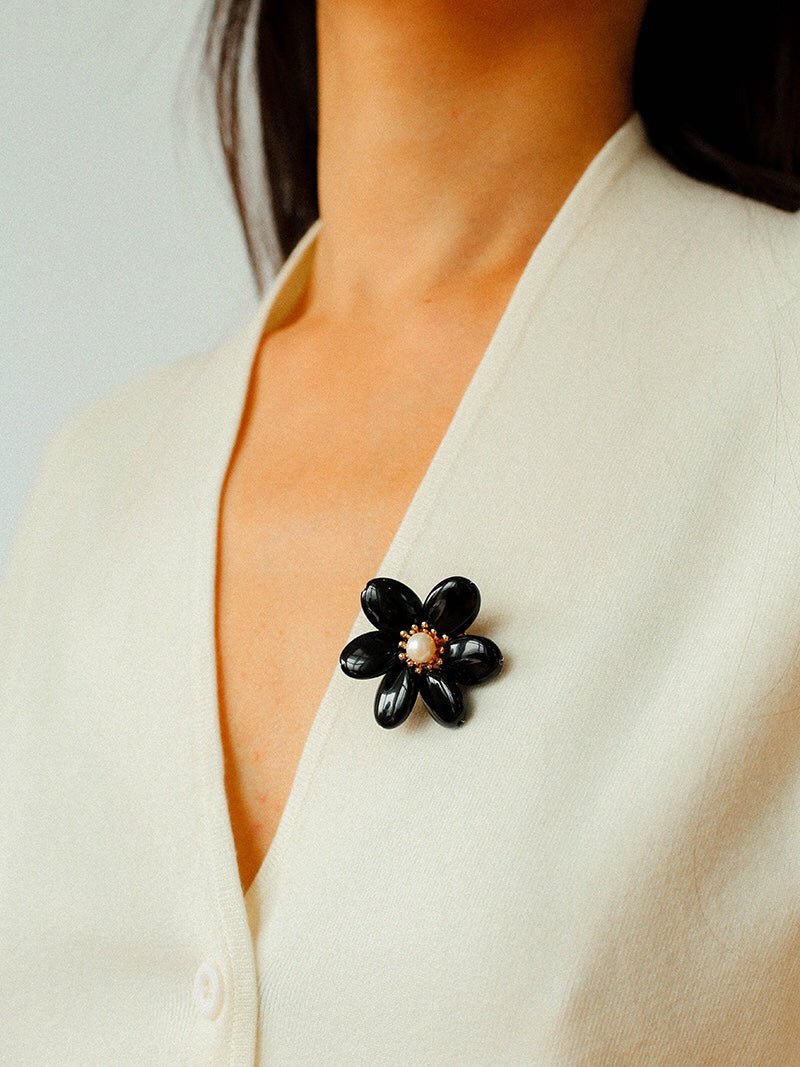 Vintage Natural Agate Flower Brooch - floysun