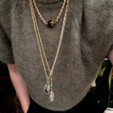 Vintage Oval Gemstone Long Necklace - floysun