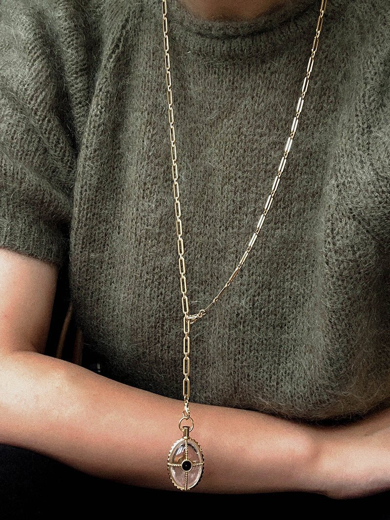 Vintage Oval Gemstone Long Necklace - floysun