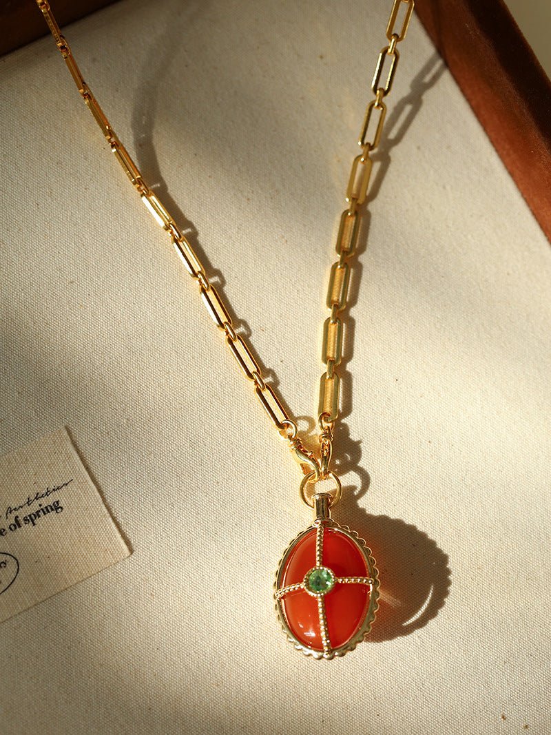 Vintage Oval Gemstone Long Necklace - floysun