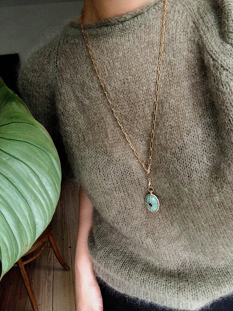 Vintage Oval Gemstone Long Necklace - floysun