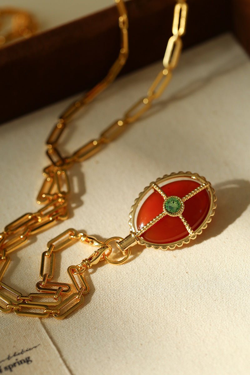 Vintage Oval Gemstone Long Necklace - floysun