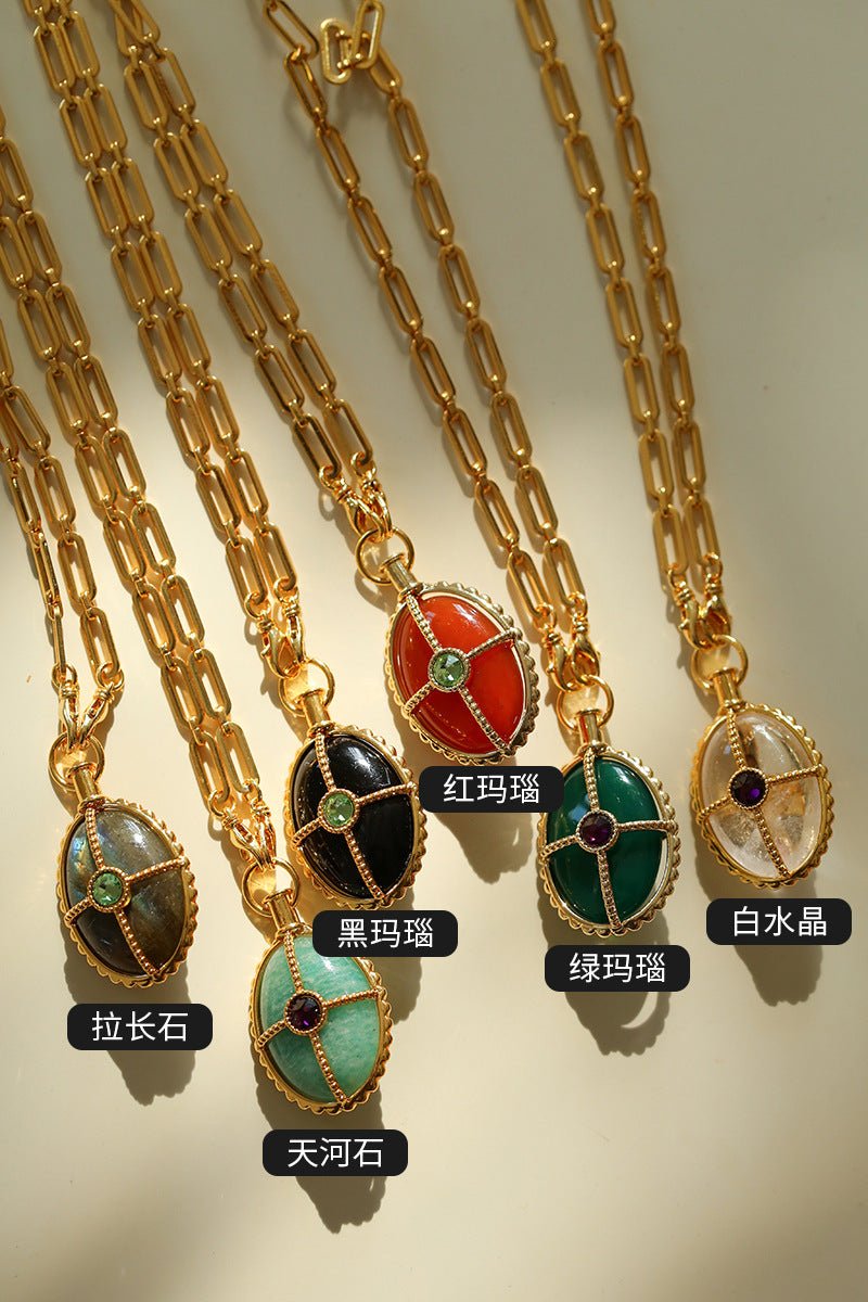 Vintage Oval Gemstone Long Necklace - floysun