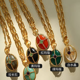 Vintage Oval Gemstone Long Necklace - floysun