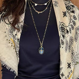 Vintage Oval Gemstone Long Necklace - floysun