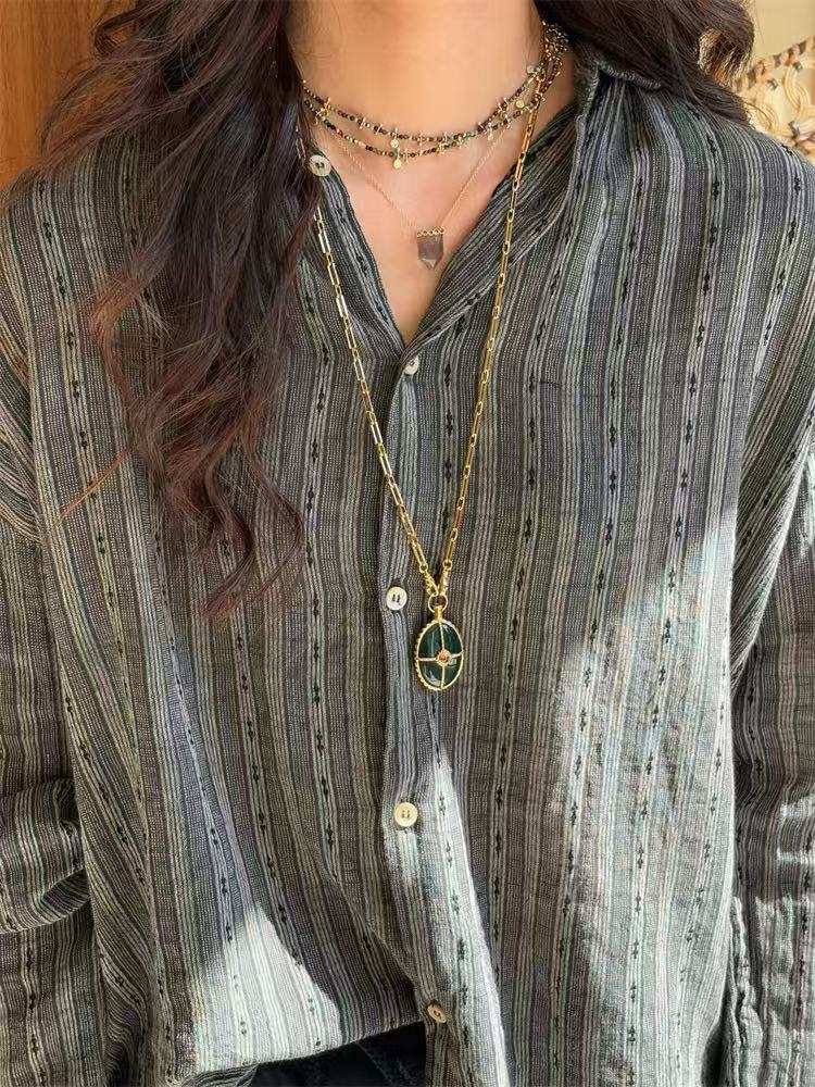 Vintage Oval Gemstone Long Necklace - floysun