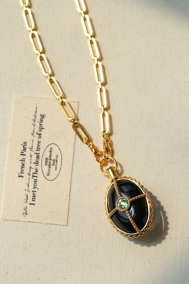 Vintage Oval Gemstone Long Necklace - floysun