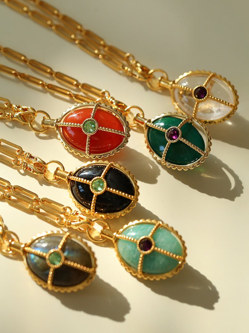 Vintage Oval Gemstone Long Necklace - floysun