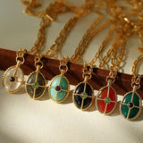 Vintage Oval Gemstone Long Necklace - floysun