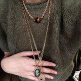 Vintage Oval Gemstone Long Necklace - floysun